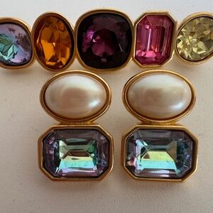 YSL Yves St Laurent jewelry haute couture pearl gold crystals brooch earrings
